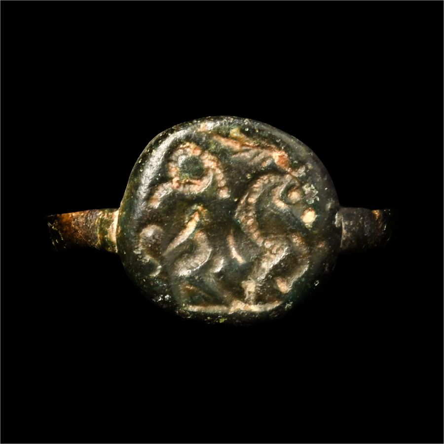 Sasanian Bronze Ring with Stag
