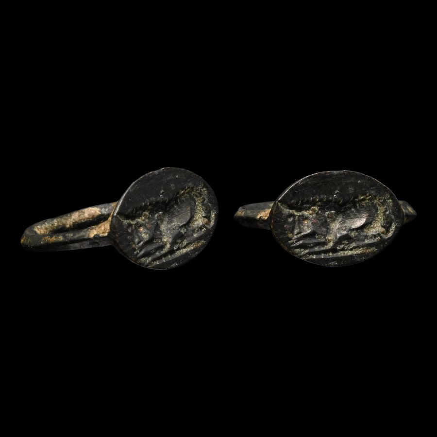 Greek Child's Bronze Ring with Recumbent Bull