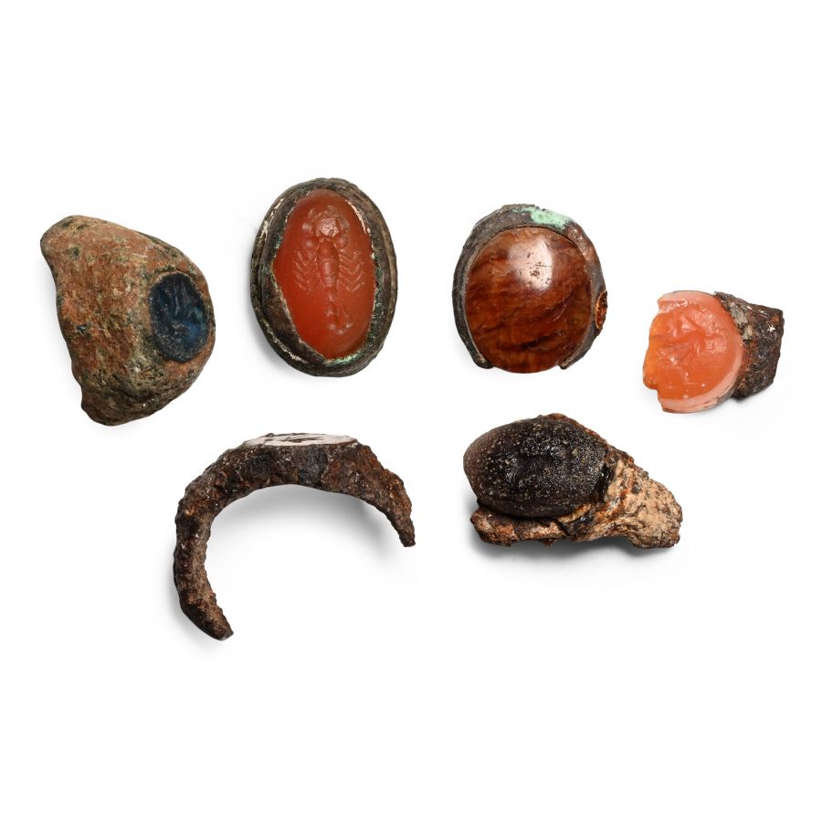 Roman Bronze and Iron Ring Bezel Group