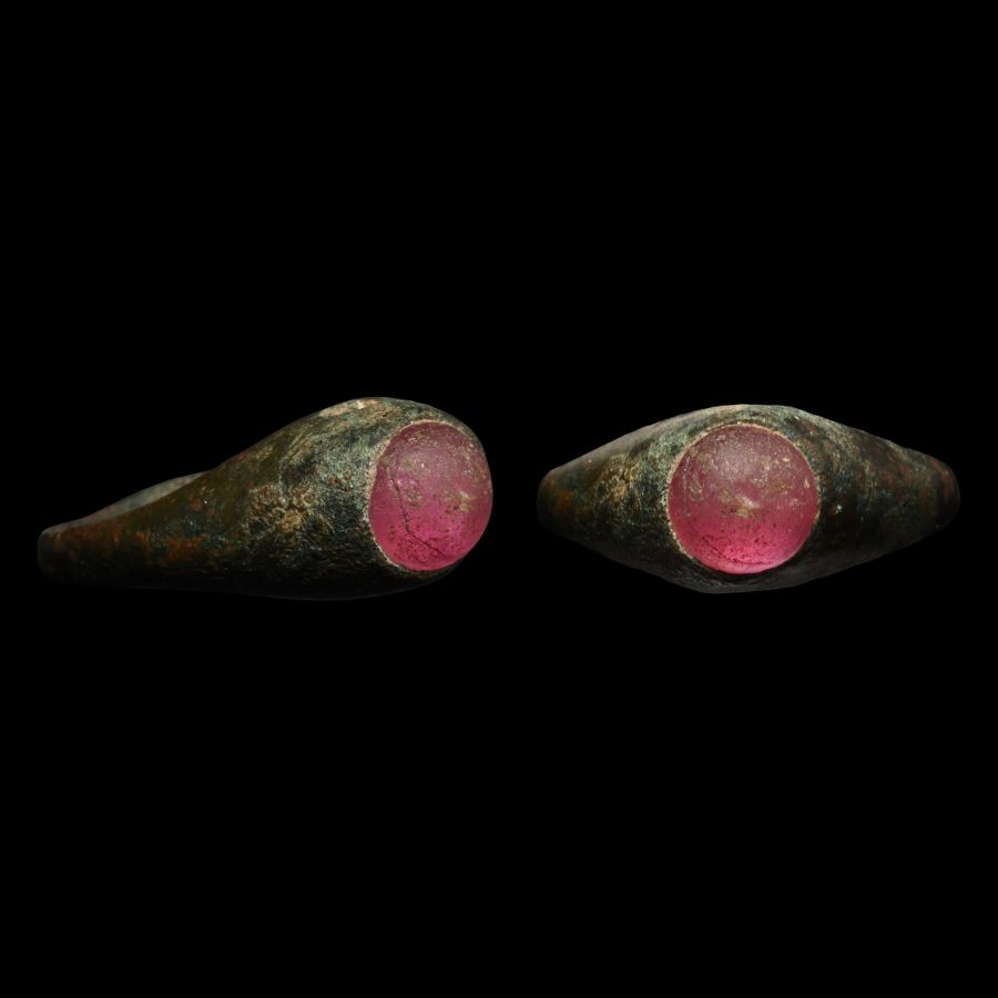 Byzantine Bronze Ring with Pink Cabochon