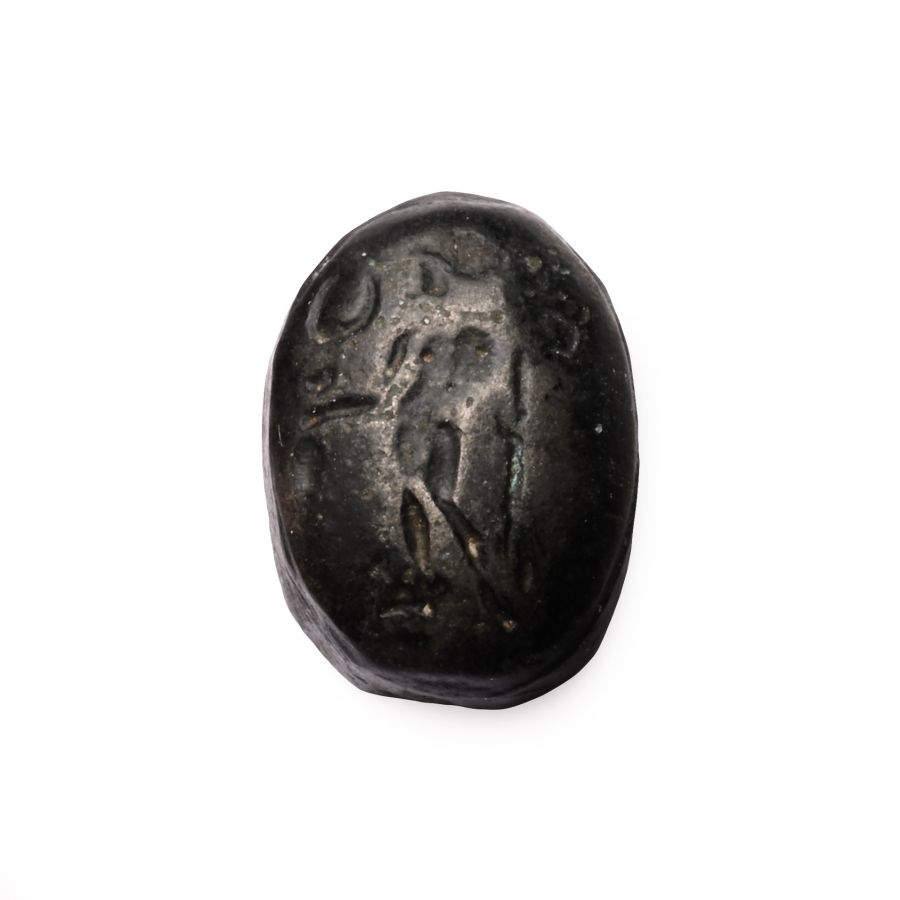 Roman Black Stone Intaglio with Standing Figure of Mercury
