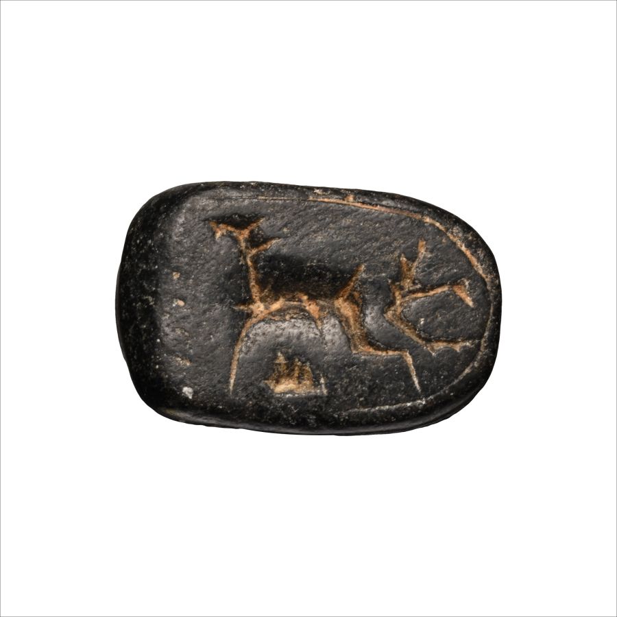 Western Asiatic Black Stone Animal Amulet with Engraved Animal