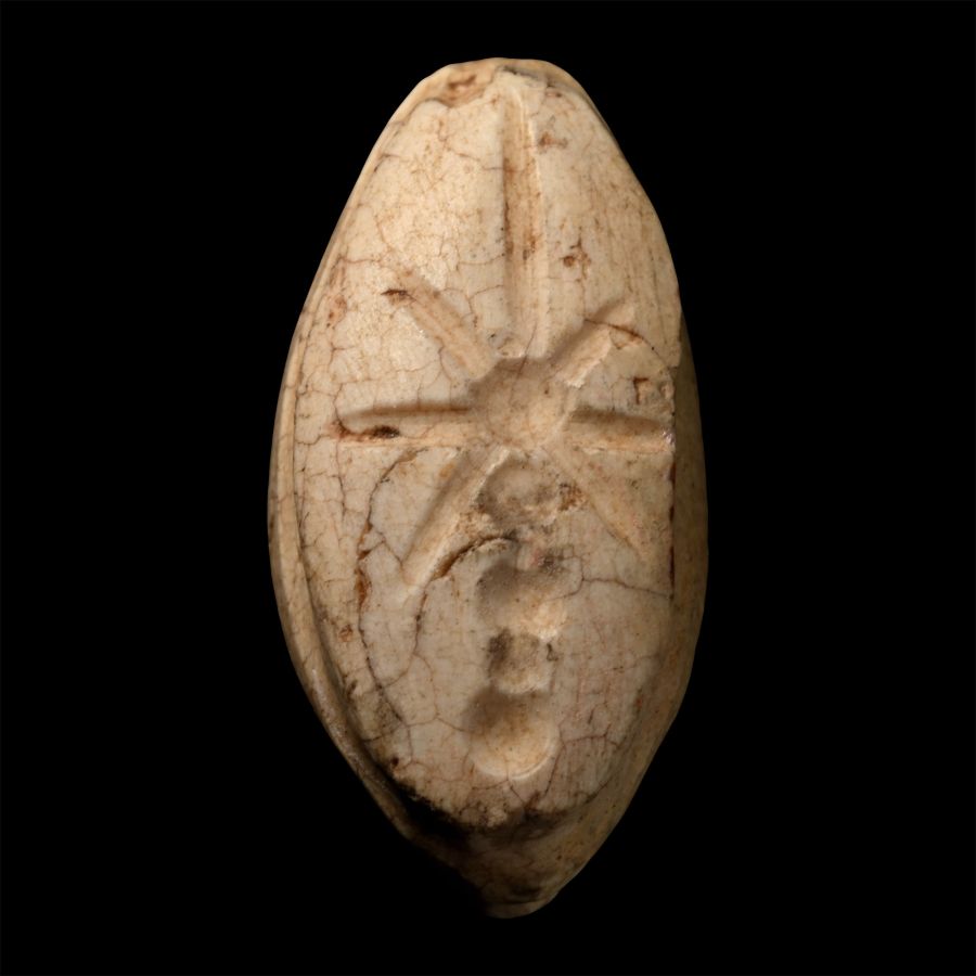 Phoenician Cream Stone Scaraboid Stamp Seal with Star on Sceptre