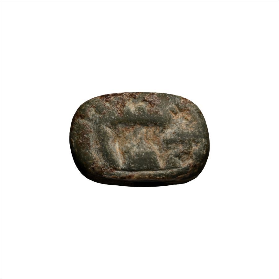 Western Asiatic Striped Stone Stamp Seal with Bull