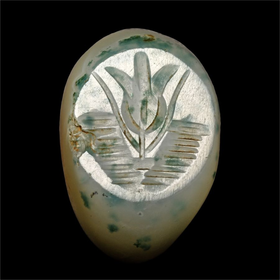 Sasanian Moss Agate Stamp Seal with Flower