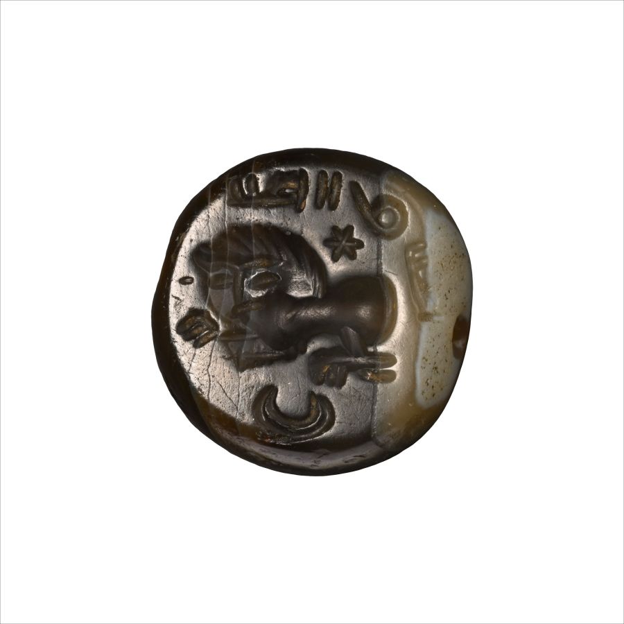 Sasanian Banded Agate Stamp Seal with Lion and Inscription