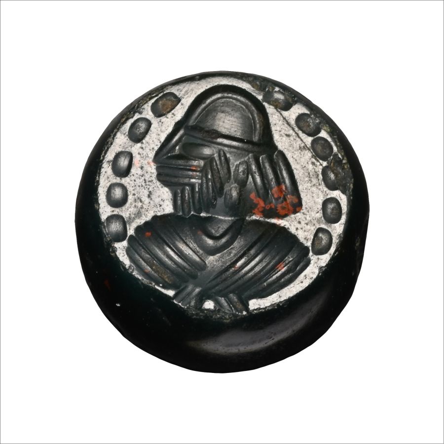Sasanian Dark Green Stone Stamp Seal with Bust