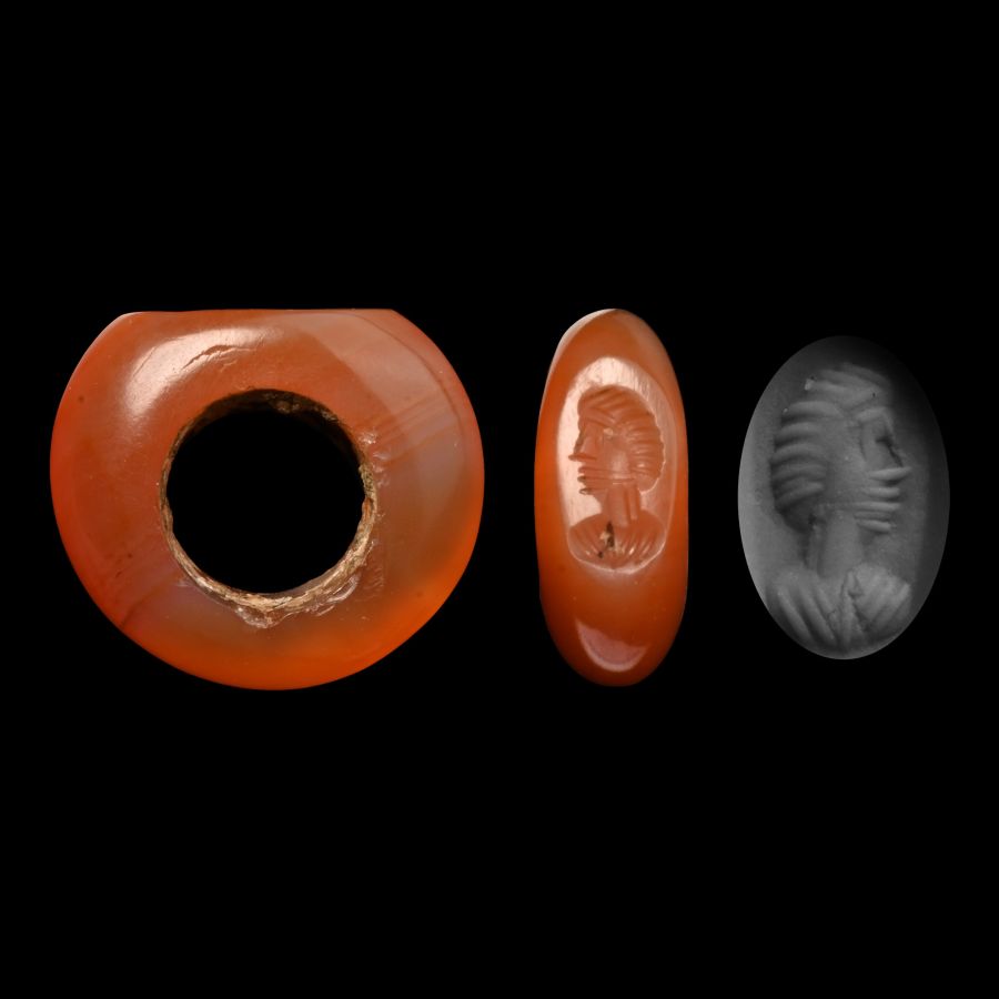 Sasanian Carnelian Stamp Seal with Bust