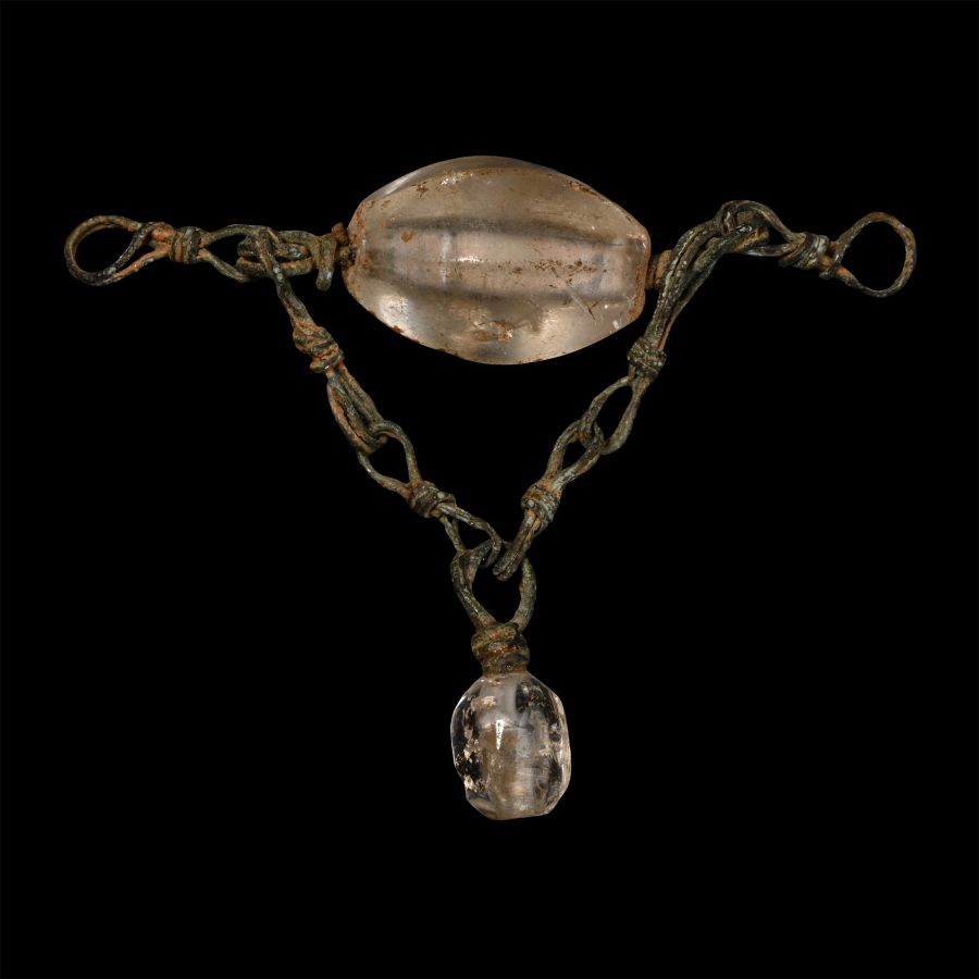 Roman Bronze Chain and Rock Crystal Pendant Set