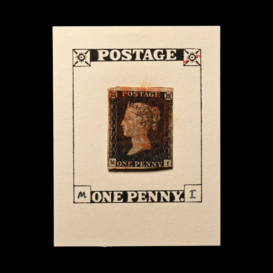 Victorian Penny Black Re-entry with Red Maltese Cross