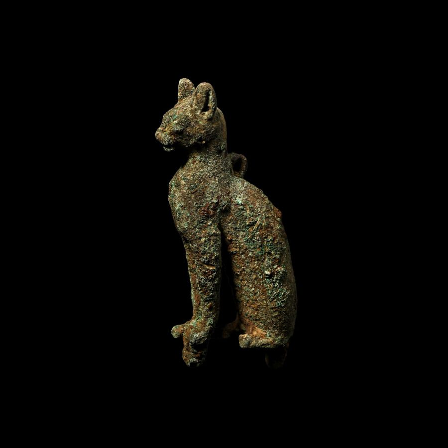 Egyptian Bronze Seated Cat Statuette