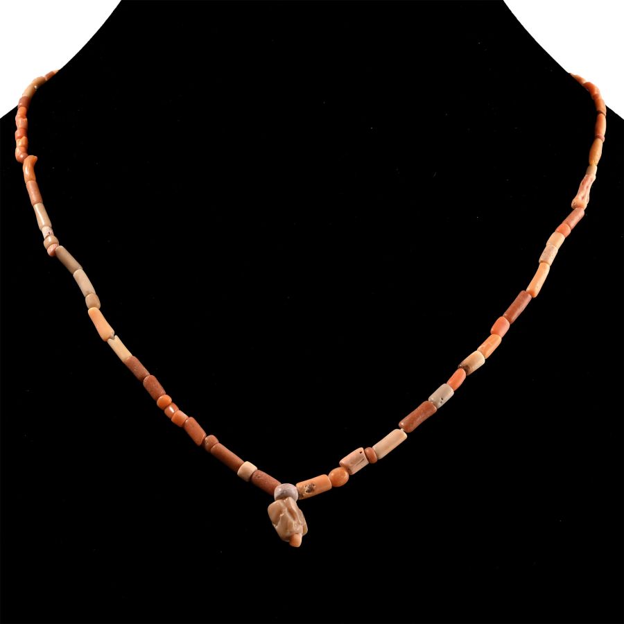 Roman Coral-Coloured Glass and Other Bead Necklace String