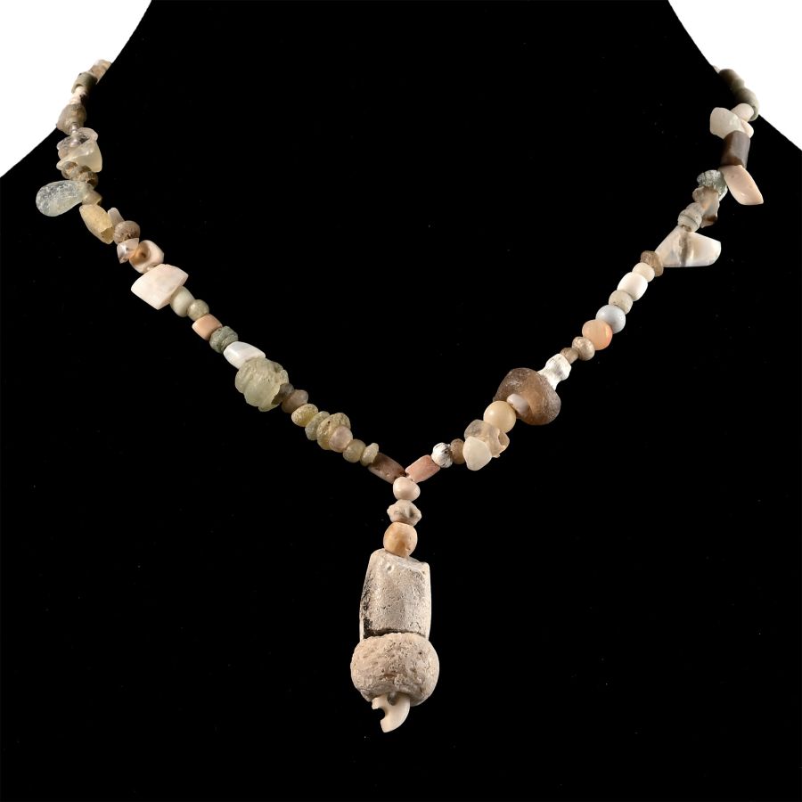 Western Asiatic Cream Glass and Other Bead Necklace String