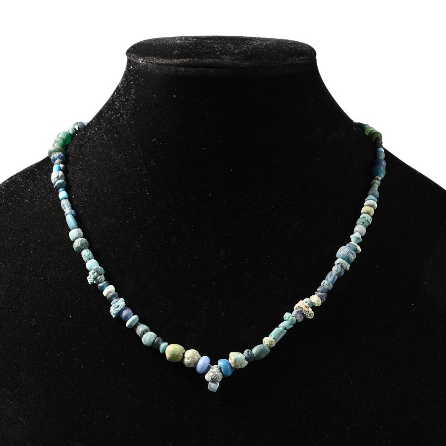 Achaemenid Blue and Green Glass and Other Bead Necklace String