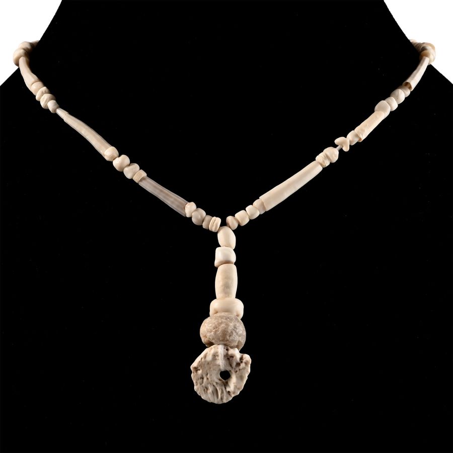 Western Asiatic Cream Glass and Other Bead Necklace String