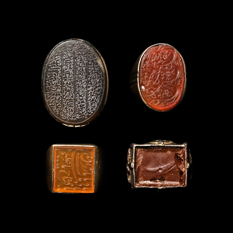Western Asiatic Silver-Coloured Metal Rings with Gemstones