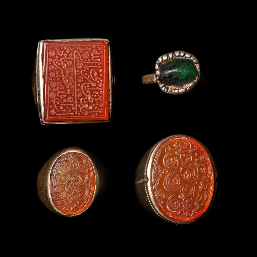 Western Asiatic Silver-Coloured Metal Rings with Gemstones