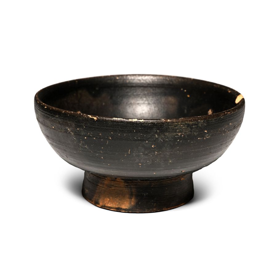 Greek Black Ware Footed Cup with Concentric Circles