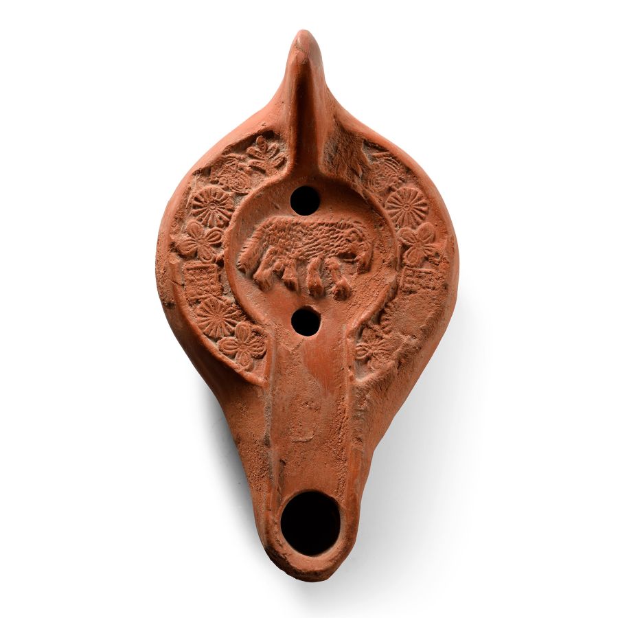 Late Roman Terracotta Oil Lamp with Ram