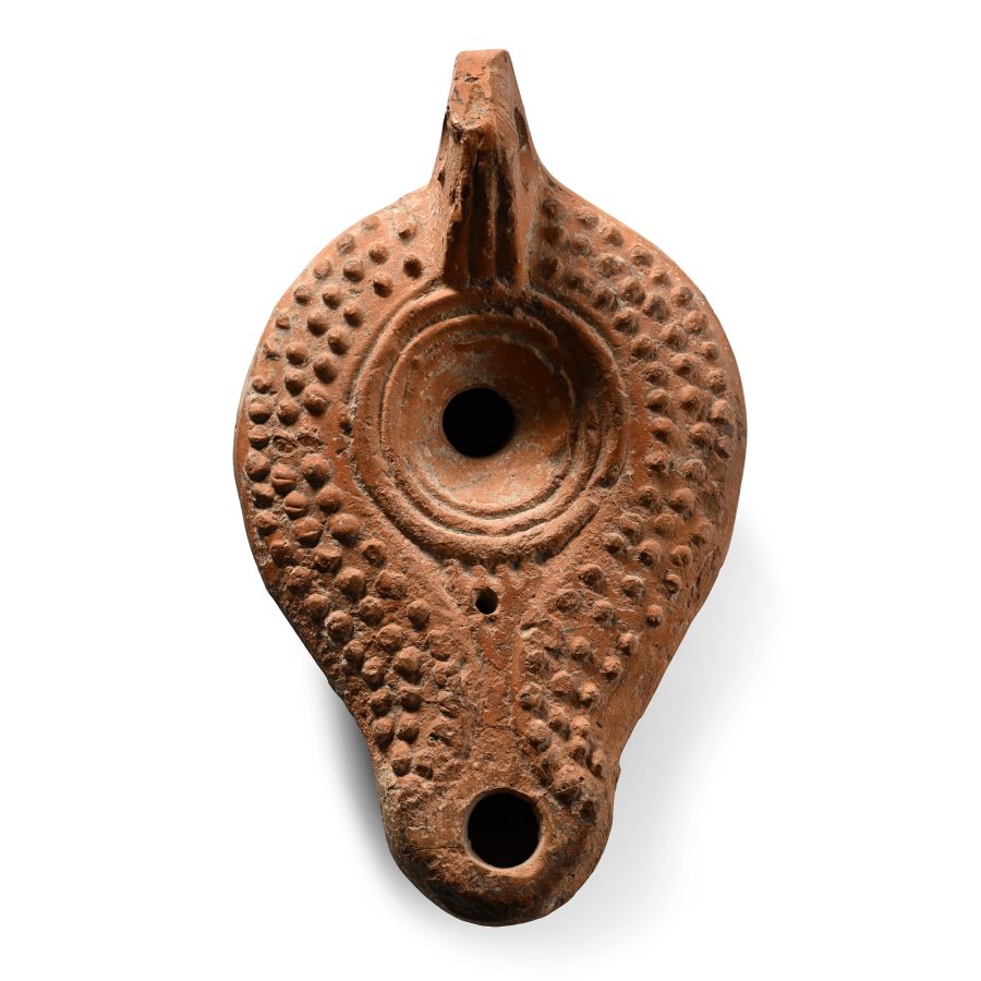 Late Roman Terracotta Oil Lamp with Stipple Decoration