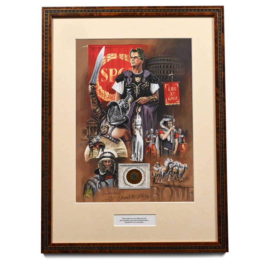 Bronze Roman Coin and Framed Limited Edition Print