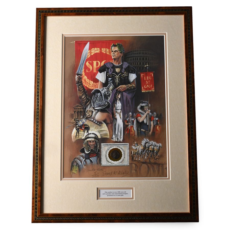 Silver Billon Roman Coin and Framed Limited Edition Print