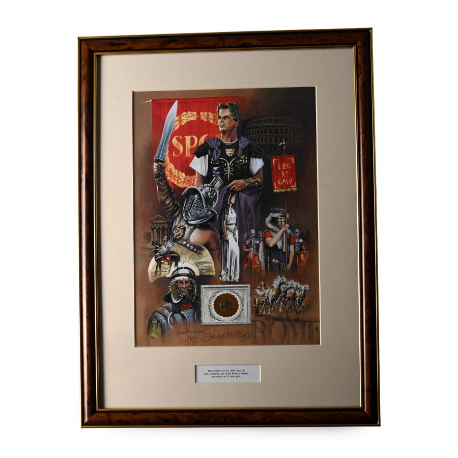 Bronze Roman Coin and Framed Limited Edition Print