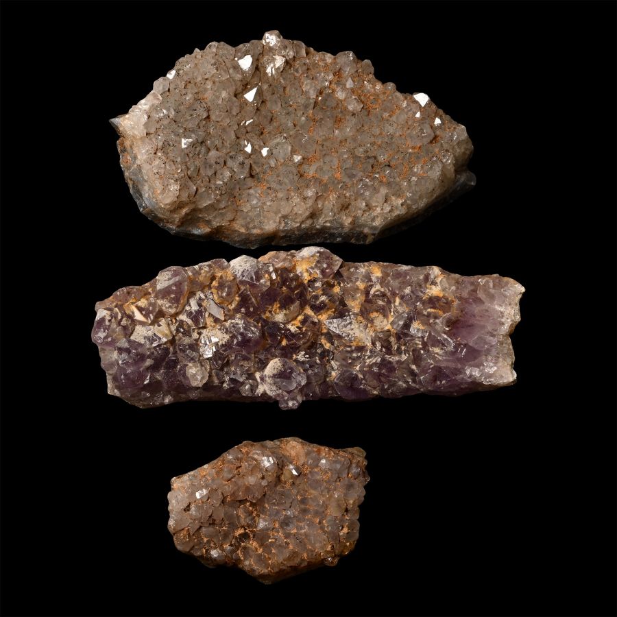 Group of Three [3] Large Pale Amethyst and Quartz Crystal Sections
