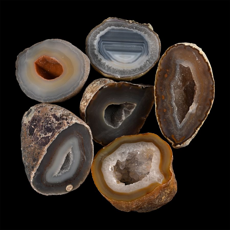 Group of Six [6] Large Cut and Polished Agate Geode Halves