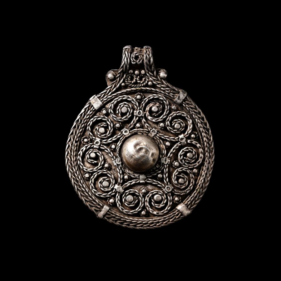 Scandinavian Viking Silver Filigree Pendant with Scrolls