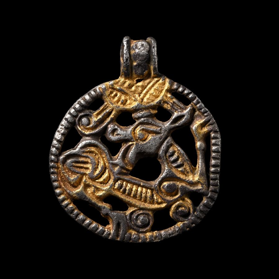 Scandinavian Viking Silver Pendant with Beast Facing Back