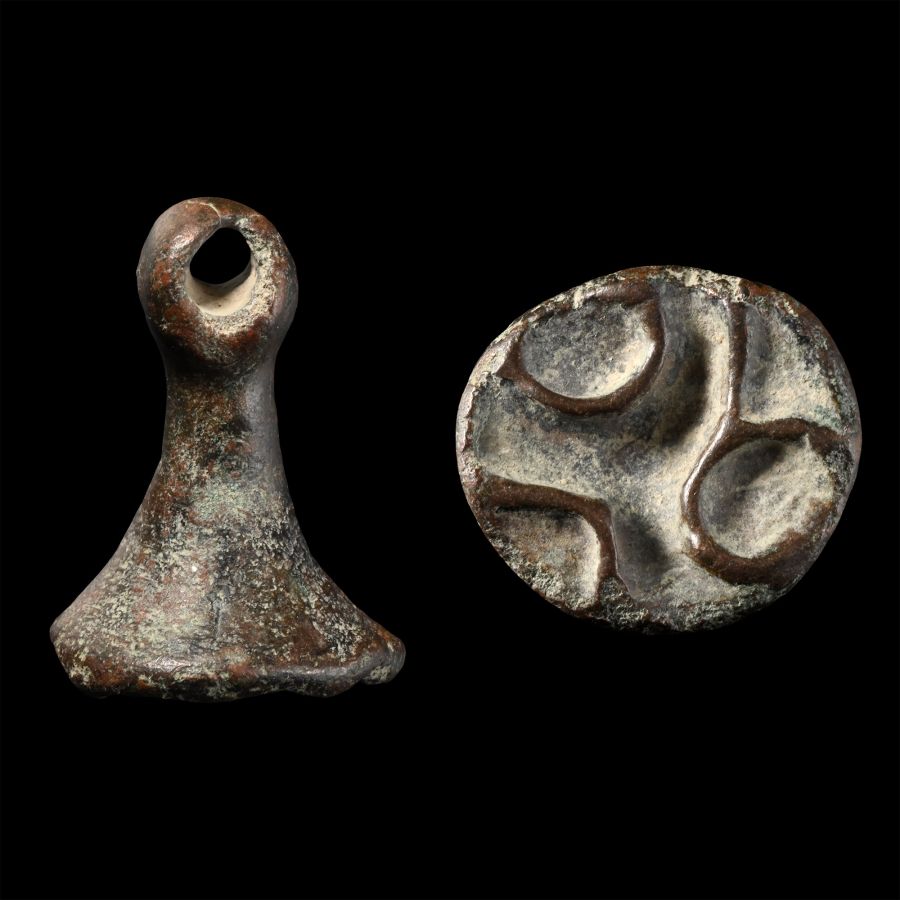 West Central Asian Bronze Chess Piece Type Seal Matrix with Interlocking Design