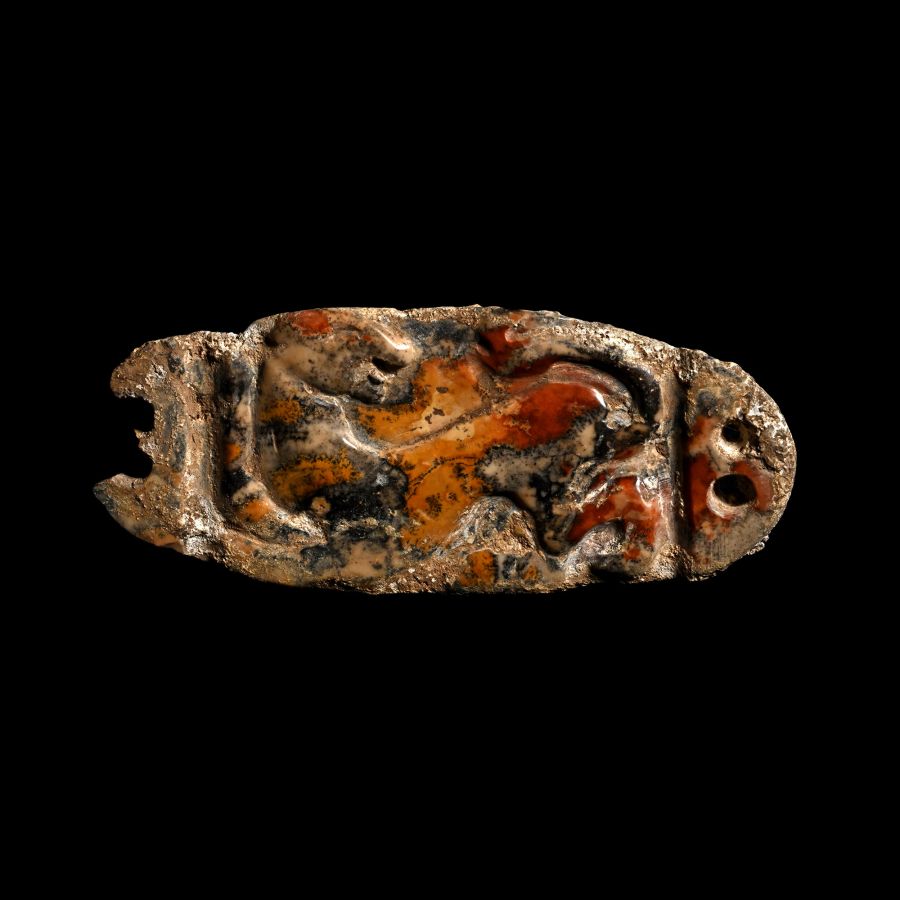 Chinese Han Tri-Coloured Stone Amuletic Plaque with Tiger