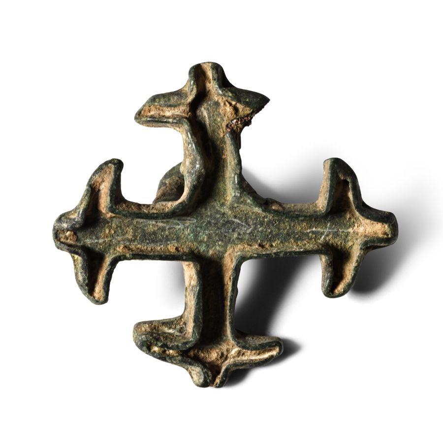 Large West Central Asian Bronze Fleur-Ended Cross Seal Matrix