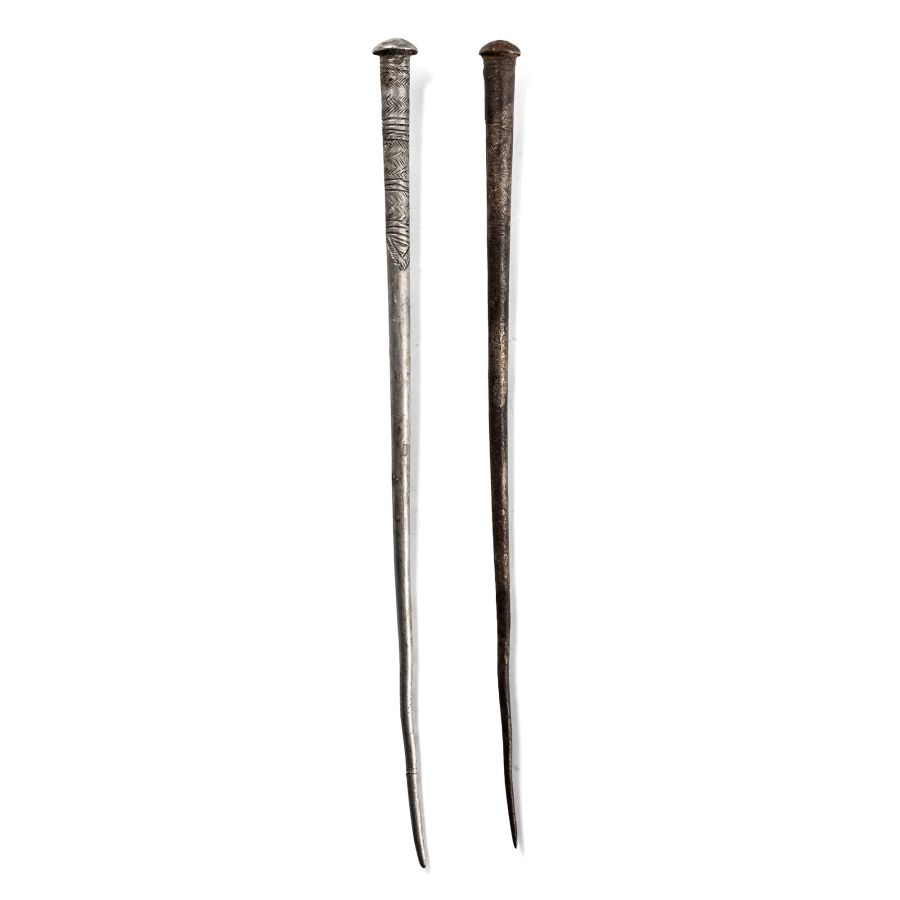 Proto-Elamite Silver Engraved Cloak Pin Pair