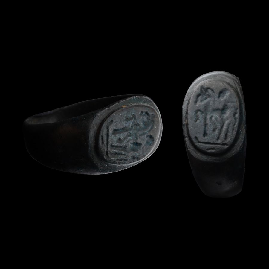 Roman Bronze Ring with Stepping Horse and Dioscourus