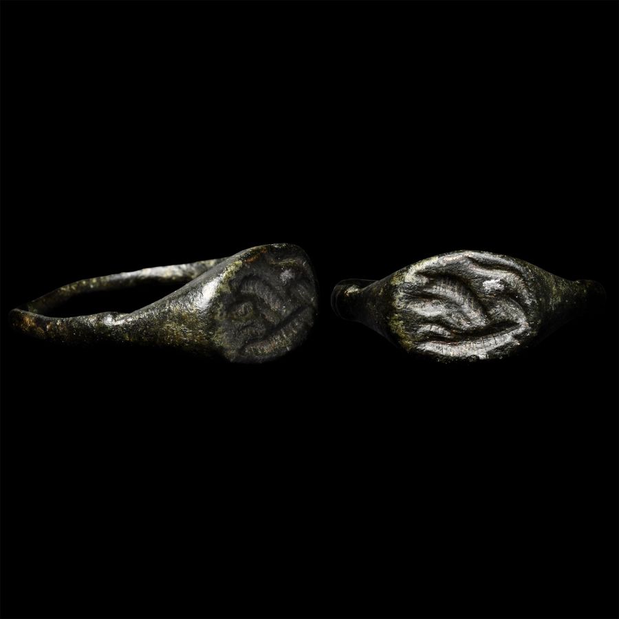 Large Greek Bronze Ring with Leaping Lion