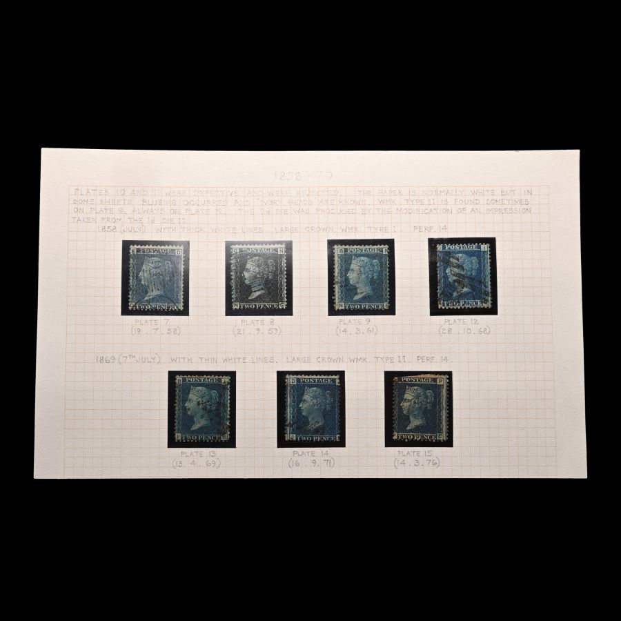 Great Britain (GB), Queen Victoria (QV), Letters in All Four Corners Two Penny Blue Plates Set