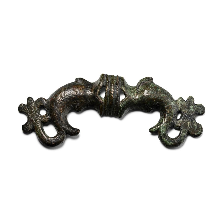 Roman Bronze Double Dolphin Mount