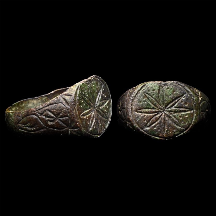 Medieval Bronze Ring with Petalled Flower