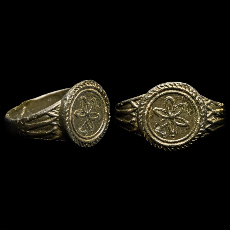 Medieval Bronze Ring with Petalled Flower
