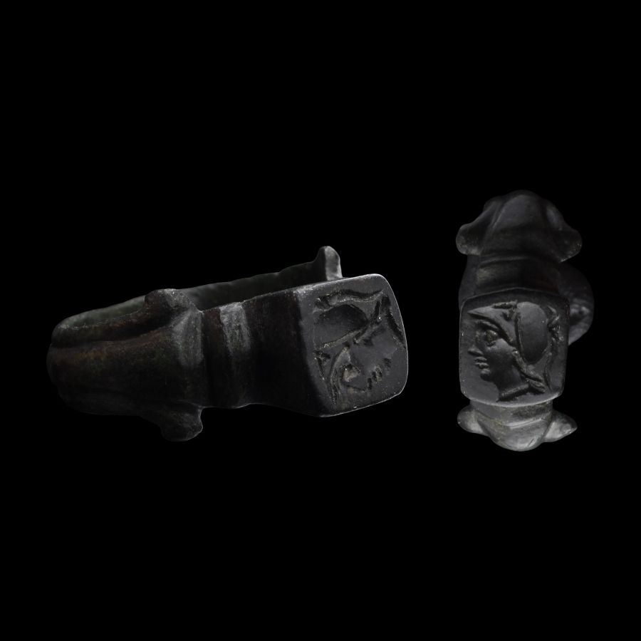 Graeco-Roman Bronze Ring with Bust of Athena