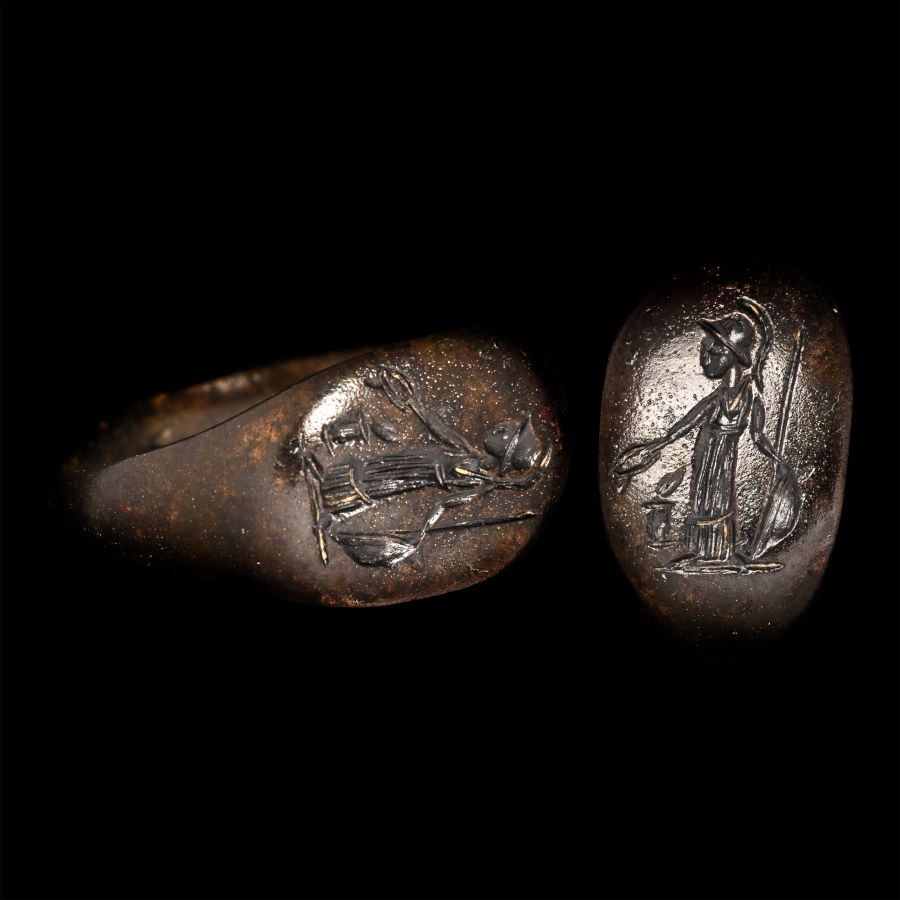 Roman Bronze Ring with Minerva Standing