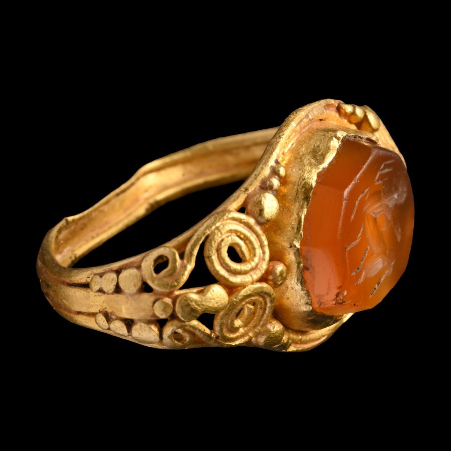 Roman Gold Ring with Carnelian Gemstone with Centaur