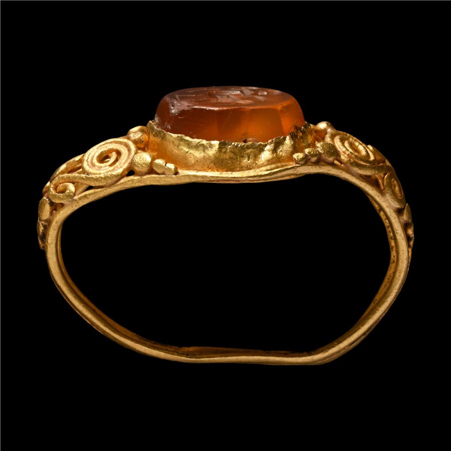 Roman Gold Ring with Carnelian Gemstone with Centaur