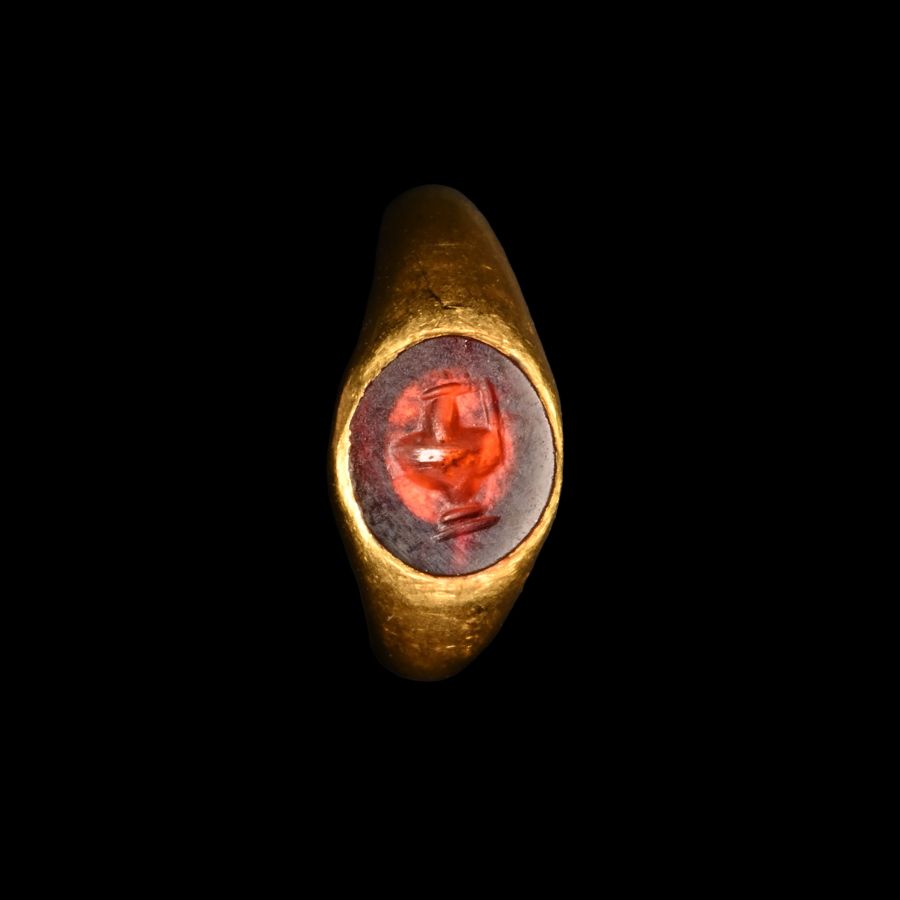 Roman Gold Child's Ring with Garnet Pitcher Gemstone