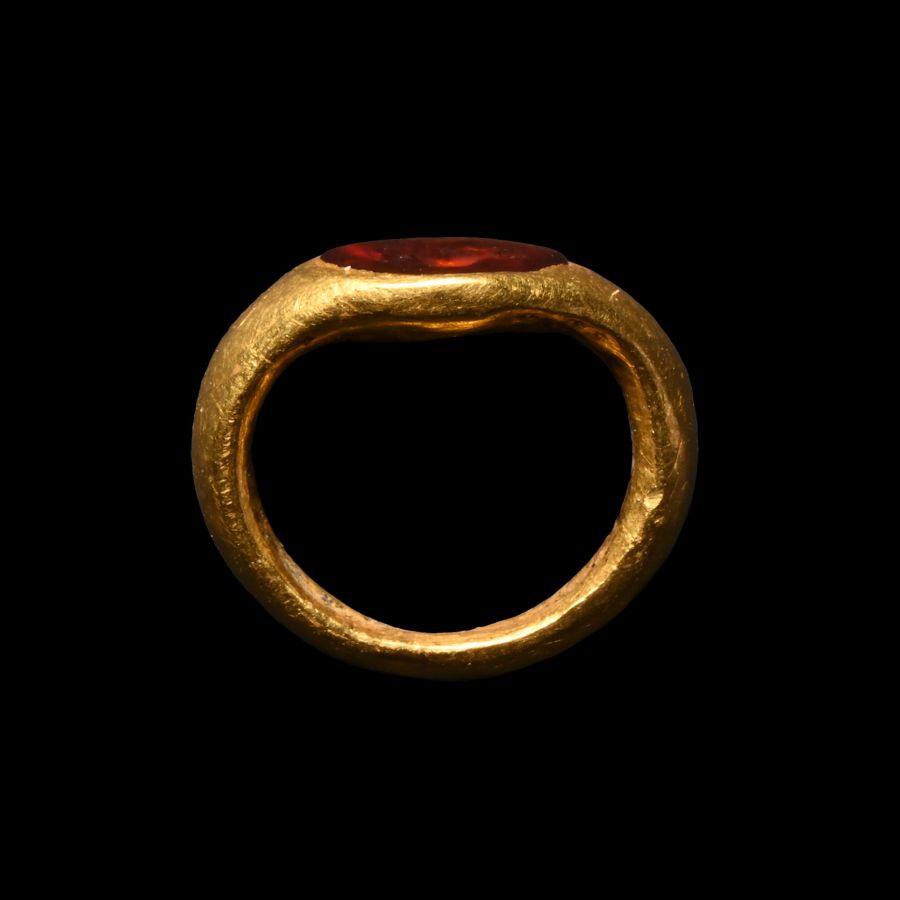 Roman Gold Child's Ring with Garnet Pitcher Gemstone