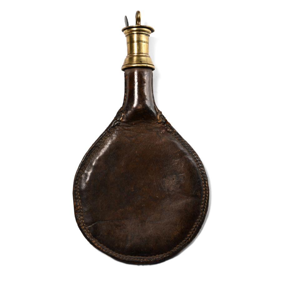 Irish Leather Powder Flask with Brass Fittings