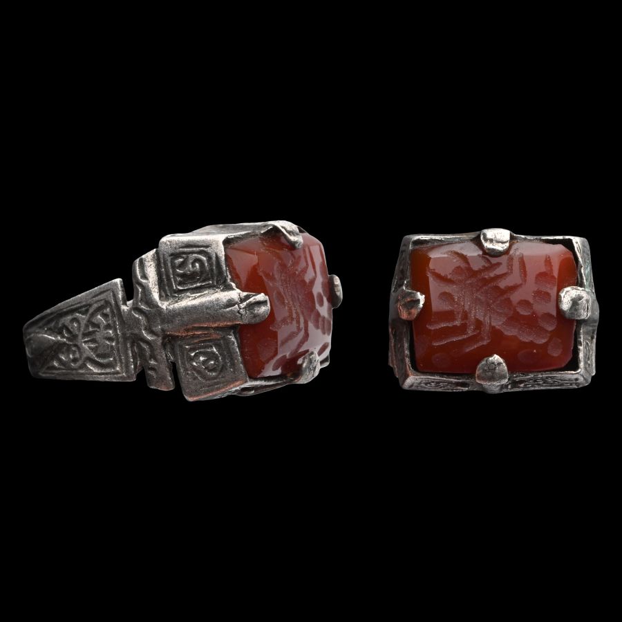 Bedouin Silver-Coloured Metal Ring with Gemstone