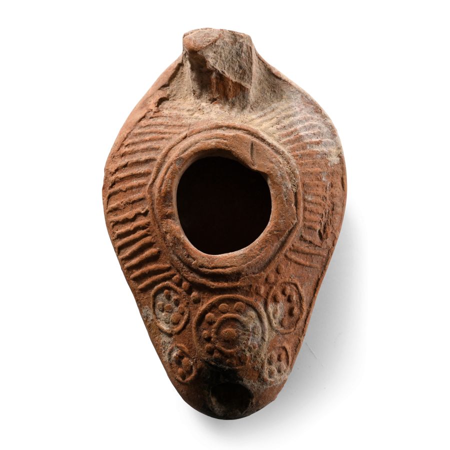 Roman Ovoid Oil Lamp with Low Relief Decoration